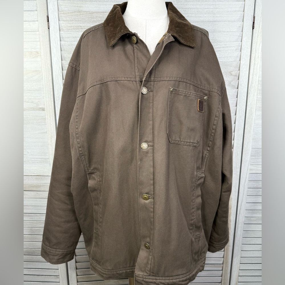 WOLVERINE Men's Brown Canvas Fleece Lined Work Jacket with Corduroy Collar-XL